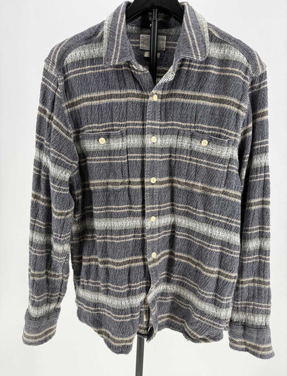 Lucky Brand Mens L Blue Stripe Textured Button Up Shirt 7MP4042 Boho Western